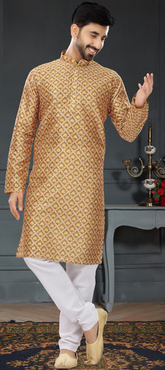 Multicolor color Kurta Pyjamas in Art Silk fabric with Digital Print, Sequence, Thread work