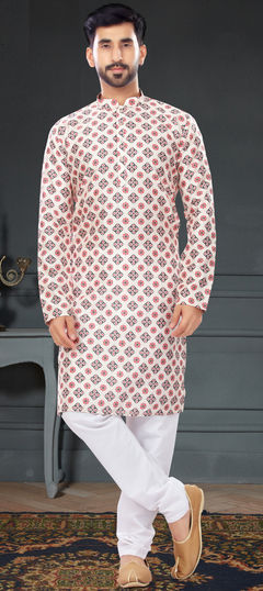 Pink and Majenta color Kurta Pyjamas in Art Silk fabric with Digital Print, Sequence, Thread work