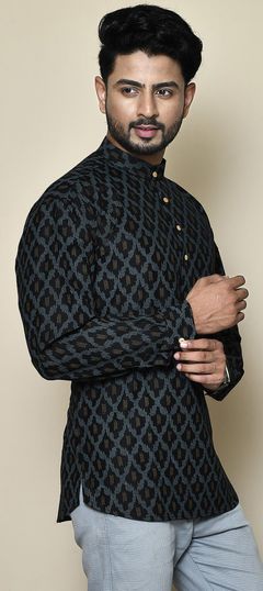 Black and Grey color Kurta in Cotton fabric with Printed work