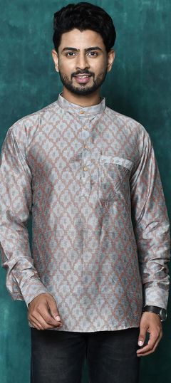 Black and Grey color Kurta in Cotton fabric with Printed work