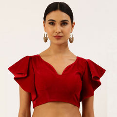 Red and Maroon color Blouse in Velvet fabric with Thread work : 1855236