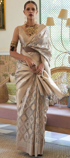 White and Off White color Saree in Tissue fabric with Printed work