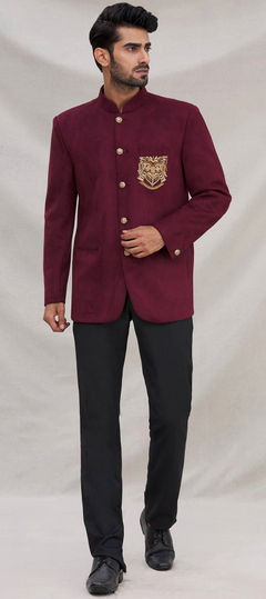 Purple and Violet color Jodhpuri Suit in Velvet fabric with Patch work : 1855454