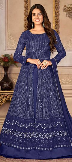 Blue color Long Lehenga Choli in Faux Georgette fabric with Embroidered, Sequence, Thread work