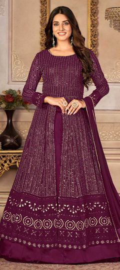 Purple and Violet color Long Lehenga Choli in Faux Georgette fabric with Embroidered, Sequence, Thread work