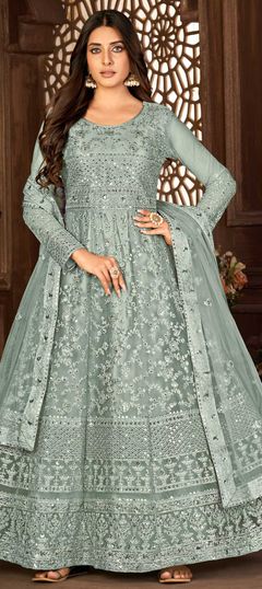 Black and Grey color Salwar Kameez in Net fabric with Embroidered, Resham, Sequence, Thread work