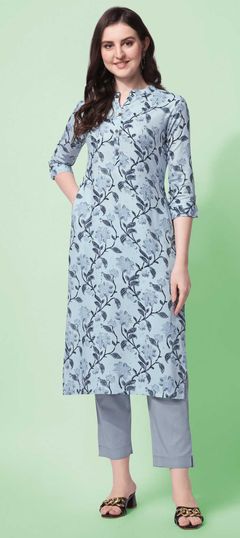 Black and Grey color Kurti in Rayon fabric with Floral, Printed work