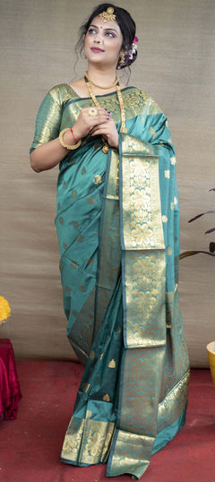 Blue color Saree in Art Silk, Silk fabric with Weaving work