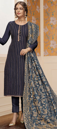 Blue color Salwar Kameez in Georgette, Satin Silk fabric with Embroidered, Zari work