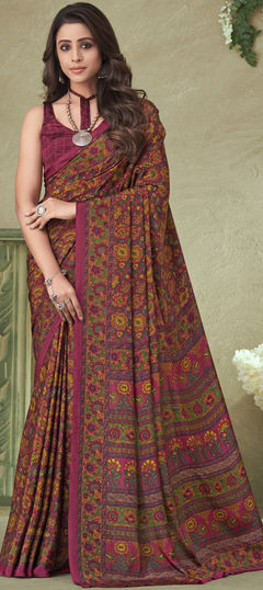 Casual, Traditional Multicolor color Saree in Crepe Silk, Silk fabric with South Printed work : 1856071