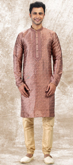 Pink and Majenta color Kurta Pyjamas in Jacquard fabric with Mirror, Thread, Weaving work