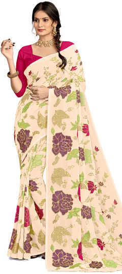 Pink and Majenta color Saree in Georgette fabric with Sequence, Thread work