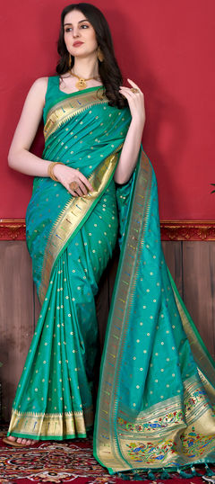 Blue color Saree in Art Silk, Silk fabric with Weaving, Zari work