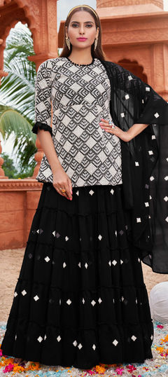 Black and Grey color Long Lehenga Choli in Faux Georgette fabric with Embroidered, Resham, Sequence, Thread work