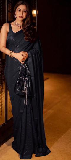 Black and Grey color Saree in Georgette fabric with Embroidered, Sequence, Thread work