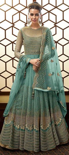 Bollywood Blue color Salwar Kameez in Net fabric with Anarkali Embroidered, Stone, Thread, Zari work : 1856742