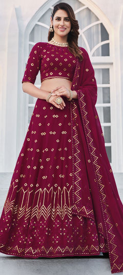 Pink and Majenta color Lehenga in Georgette fabric with Embroidered, Resham, Sequence, Thread work