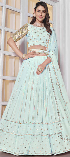 Blue color Lehenga in Georgette fabric with Embroidered, Resham, Sequence, Thread work