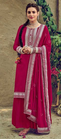 Bollywood Pink and Majenta color Salwar Kameez in Georgette fabric with Palazzo Embroidered, Stone, Zari work : 1857006