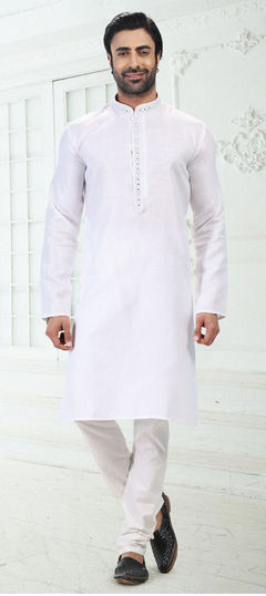 White and Off White color Kurta Pyjamas in Cotton fabric with Resham, Thread work