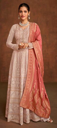 Bollywood Pink and Majenta color Salwar Kameez in Georgette fabric with Palazzo Embroidered, Sequence work : 1857035