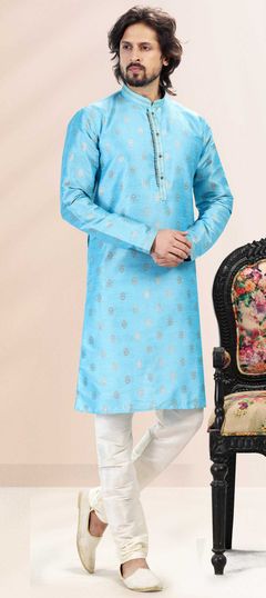 Blue color Kurta Pyjamas in Banarasi Silk fabric with Weaving work : 1857061