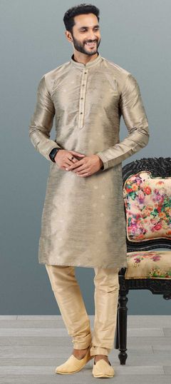 Beige and Brown color Kurta Pyjamas in Banarasi Silk fabric with Weaving work : 1857062