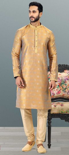 Gold color Kurta Pyjamas in Banarasi Silk fabric with Weaving work : 1857066