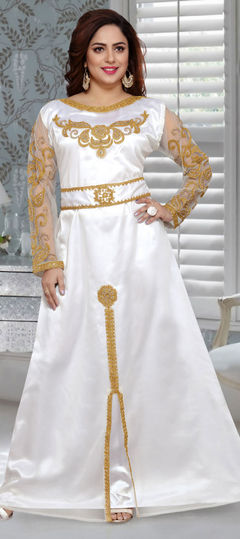 Festive, Reception White and Off White color Kaftan in Faux Georgette fabric with Embroidered, Stone, Thread work : 1857067