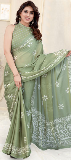 Green color Saree in Chiffon fabric with Printed work