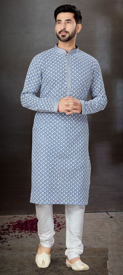 Black and Grey, White and Off White color Kurta Pyjamas in Rayon fabric with Embroidered, Resham, Thread work