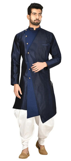 Blue color Dhoti Kurta in Art Silk fabric with Thread work