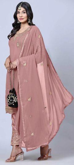 Pink and Majenta color Salwar Kameez in Georgette fabric with Embroidered, Stone, Thread, Zari work