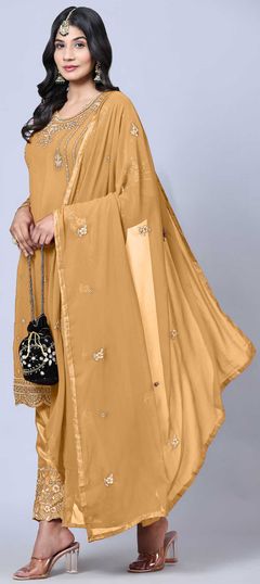 Yellow color Salwar Kameez in Georgette fabric with Embroidered, Stone, Thread, Zari work