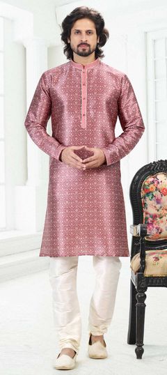 Pink and Majenta color Kurta Pyjamas in Banarasi Silk fabric with Digital Print work