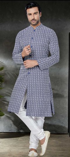 Blue color Kurta Pyjamas in Cotton fabric with Embroidered, Thread work