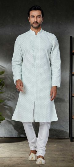 Blue color Kurta Pyjamas in Georgette fabric with Embroidered, Thread work