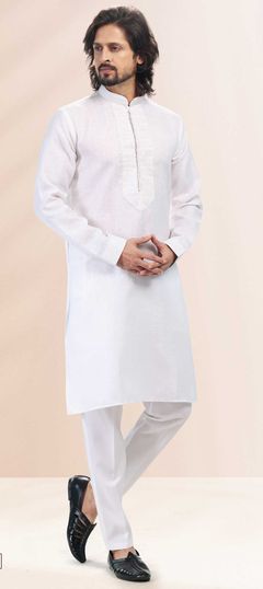 White and Off White color Kurta Pyjamas in Cotton fabric with Thread work