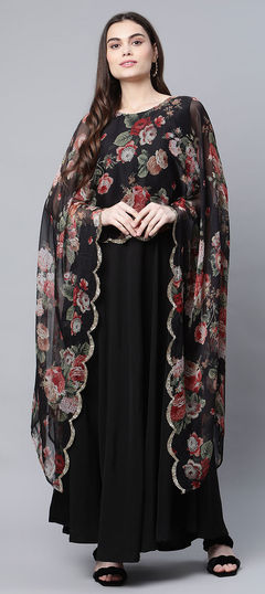 Black and Grey color Dress in Crepe Silk fabric with Printed work