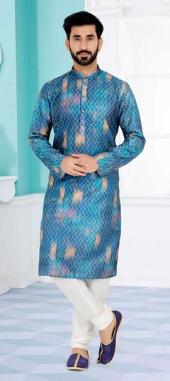 Blue color Kurta Pyjamas in Art Silk fabric with Digital Print, Printed, Sequence work : 1858184