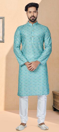 Blue color Kurta Pyjamas in Art Silk fabric with Digital Print, Sequence work : 1858190