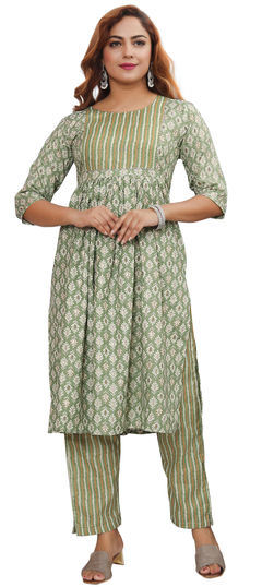 Green color Salwar Kameez in Rayon fabric with Printed work