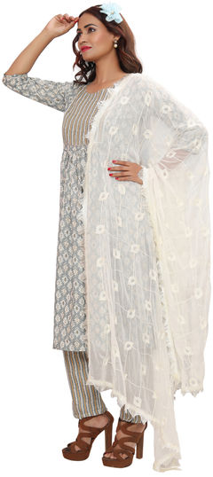 Black and Grey color Salwar Kameez in Rayon fabric with Printed work