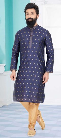 Blue color Kurta Pyjamas in Jacquard fabric with Weaving work