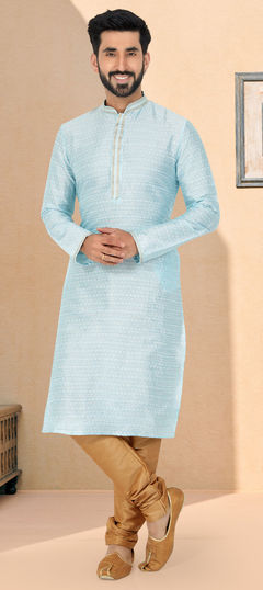 Blue color Kurta Pyjamas in Jacquard fabric with Weaving work