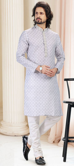 Black and Grey color Kurta Pyjamas in Cotton fabric with Digital Print work