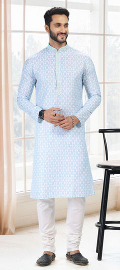 Blue color Kurta Pyjamas in Cotton fabric with Digital Print work