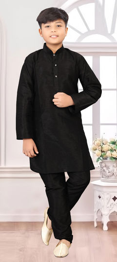 Black and Grey color Boys Kurta Pyjama in Art Silk fabric with Thread work