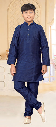 Blue color Boys Kurta Pyjama in Art Silk fabric with Thread work