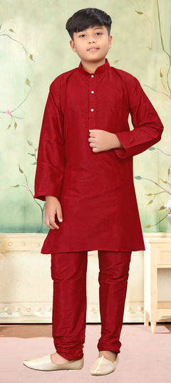 Red and Maroon color Boys Kurta Pyjama in Art Silk fabric with Thread work